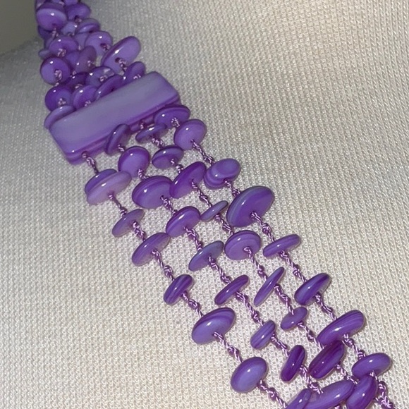 Artisan Made Y Style Multi Strand Dyed Purple Shell Necklace Toggle Close - Picture 5 of 13
